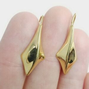 Vintage Gold Tone Kite Shape Earrings with Hooks, Minimal Polished Surface
